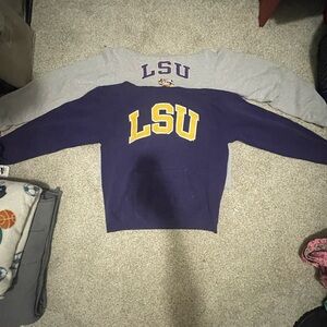 Two Vintage LSU Sweatshirts, both size L, one Grey, one Purple, Champion, cotton